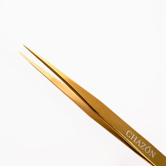 CHAZÓN gold titanium precision-tip tweezers for precise eyebrow shaping and ingrown hair care