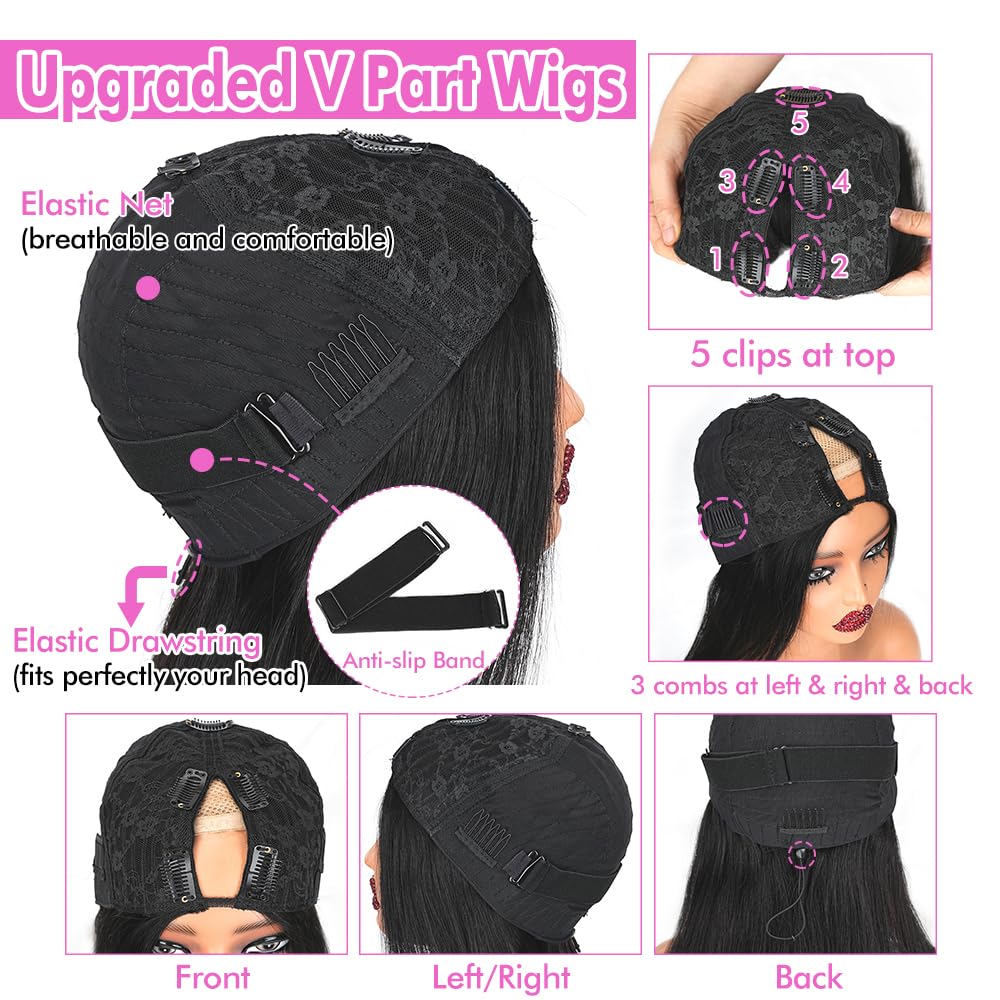 CHEETAHBEAUTY V Part wig cap details show adjustable straps and clips.