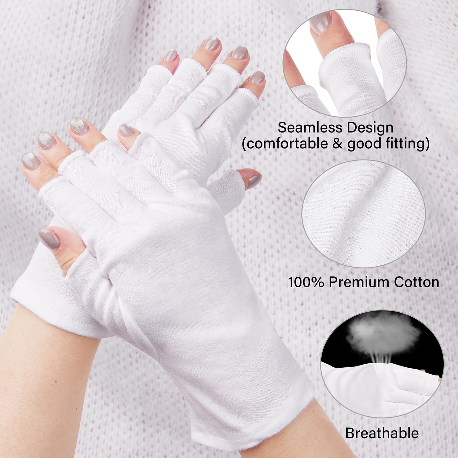 CHELIZIHI cotton gloves on desk demonstrate fingerless design supporting phone use.