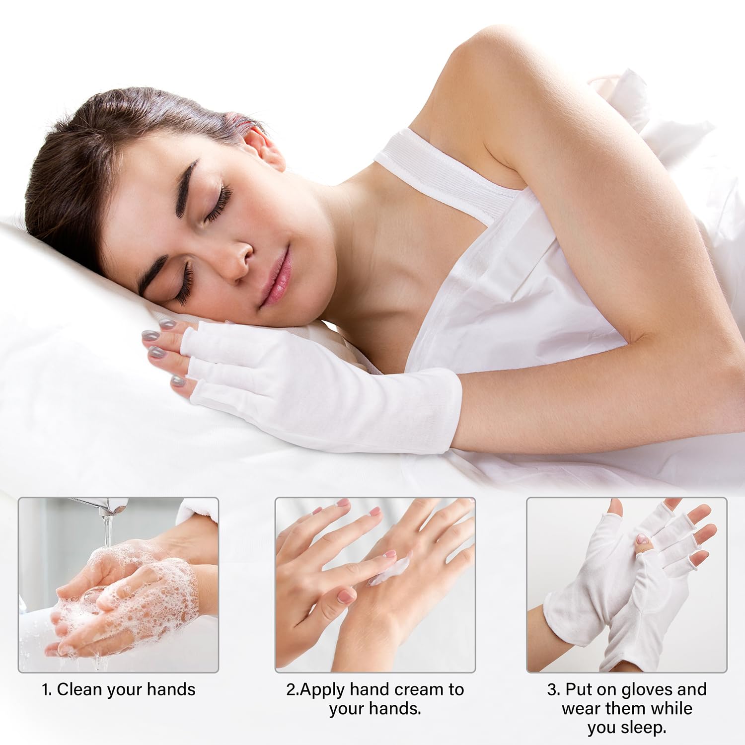 CHELIZIHI white cotton gloves four-pack neatly arranged for moisturization routines.