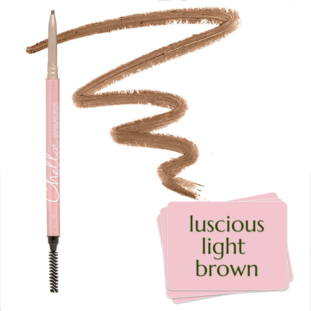 Chella Eyebrow Pencil light brown tip close-up for precise, natural definition.