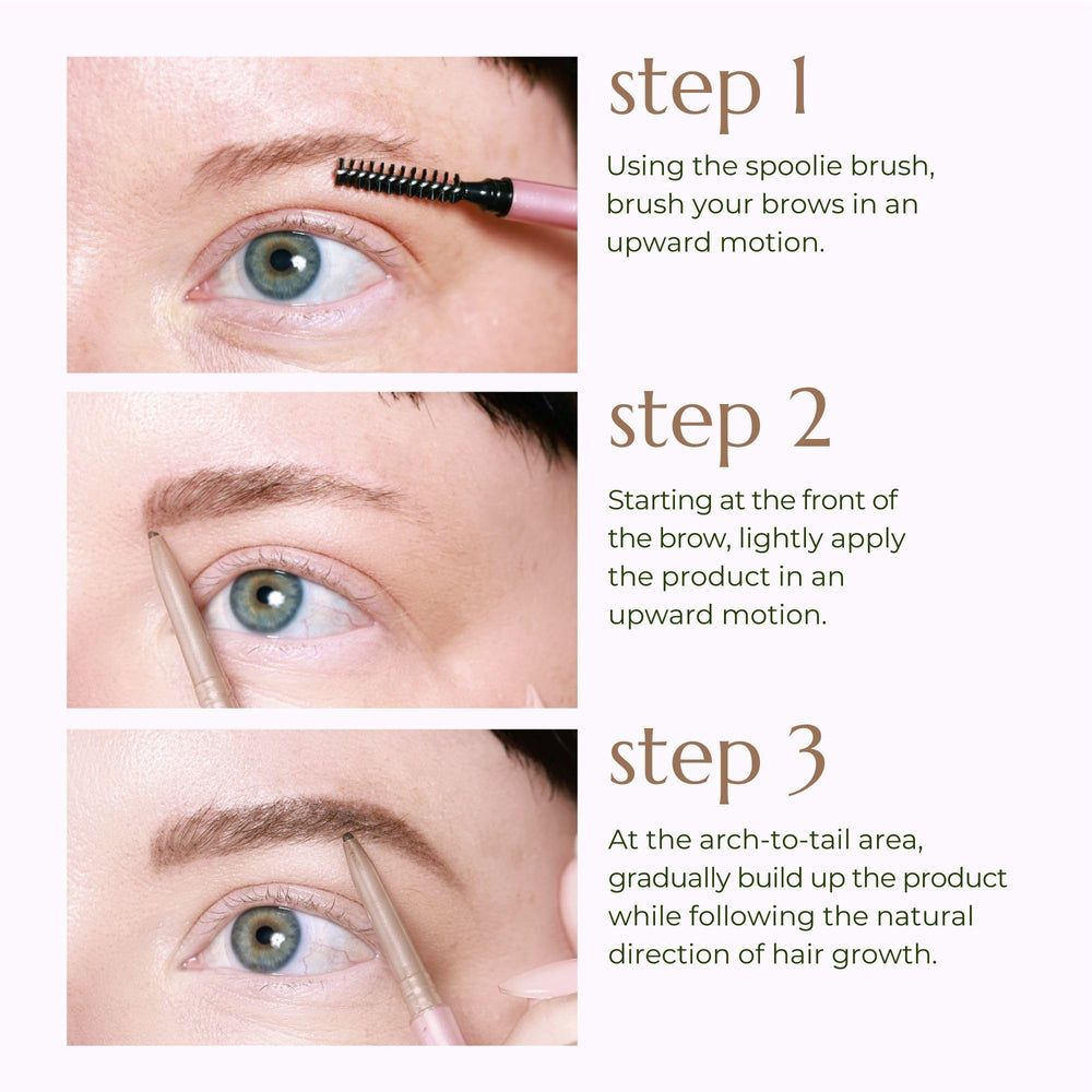 Chella Eyebrow Pencil taupe swatch showing versatile shade on skin