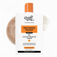Chemist At Play Exfoliating Body Wash bottle on shelf for daily cleansing