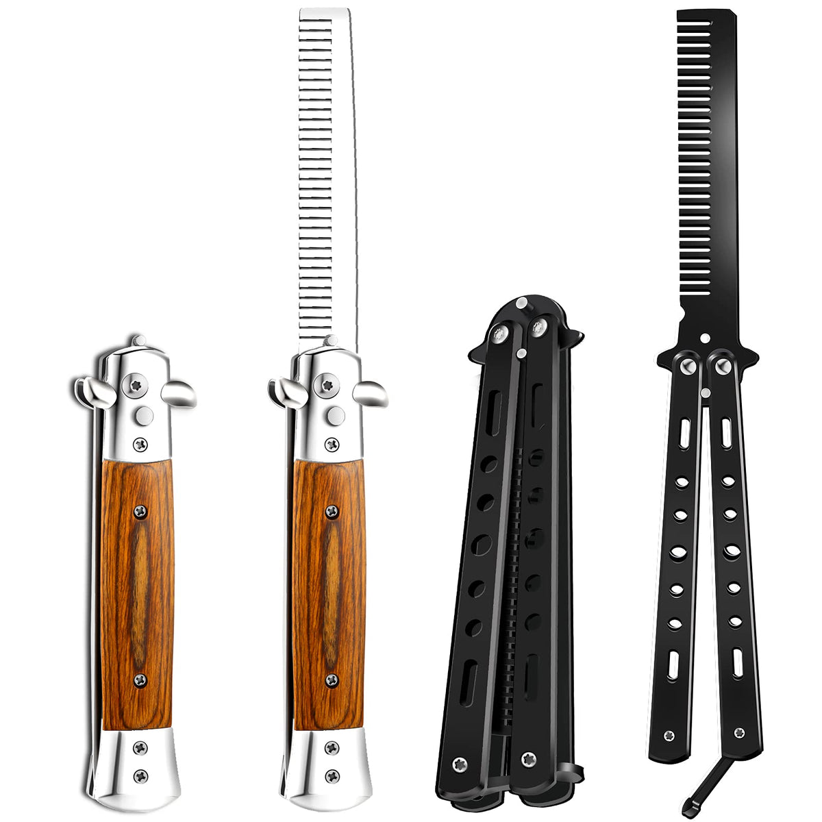 CHENGU wood grain switchblade comb for pocket grooming on the go