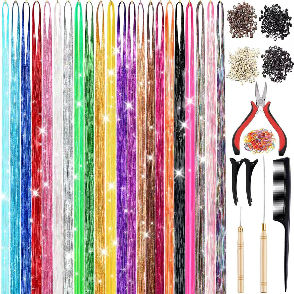 CHENZI hair tinsel kit with 22 colors color palette for versatile festive looks at parties.