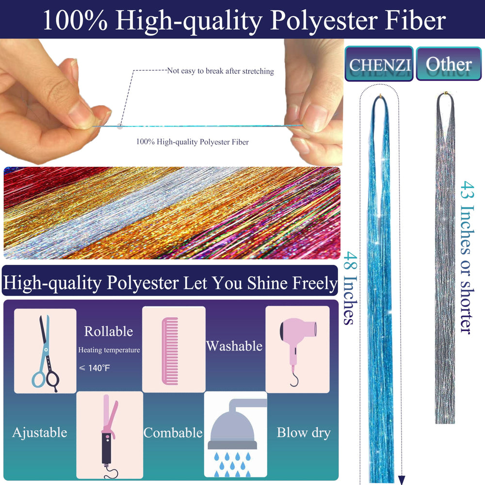 CHENZI heat-resistant polyester tinsel ensures safe styling with varied colors.