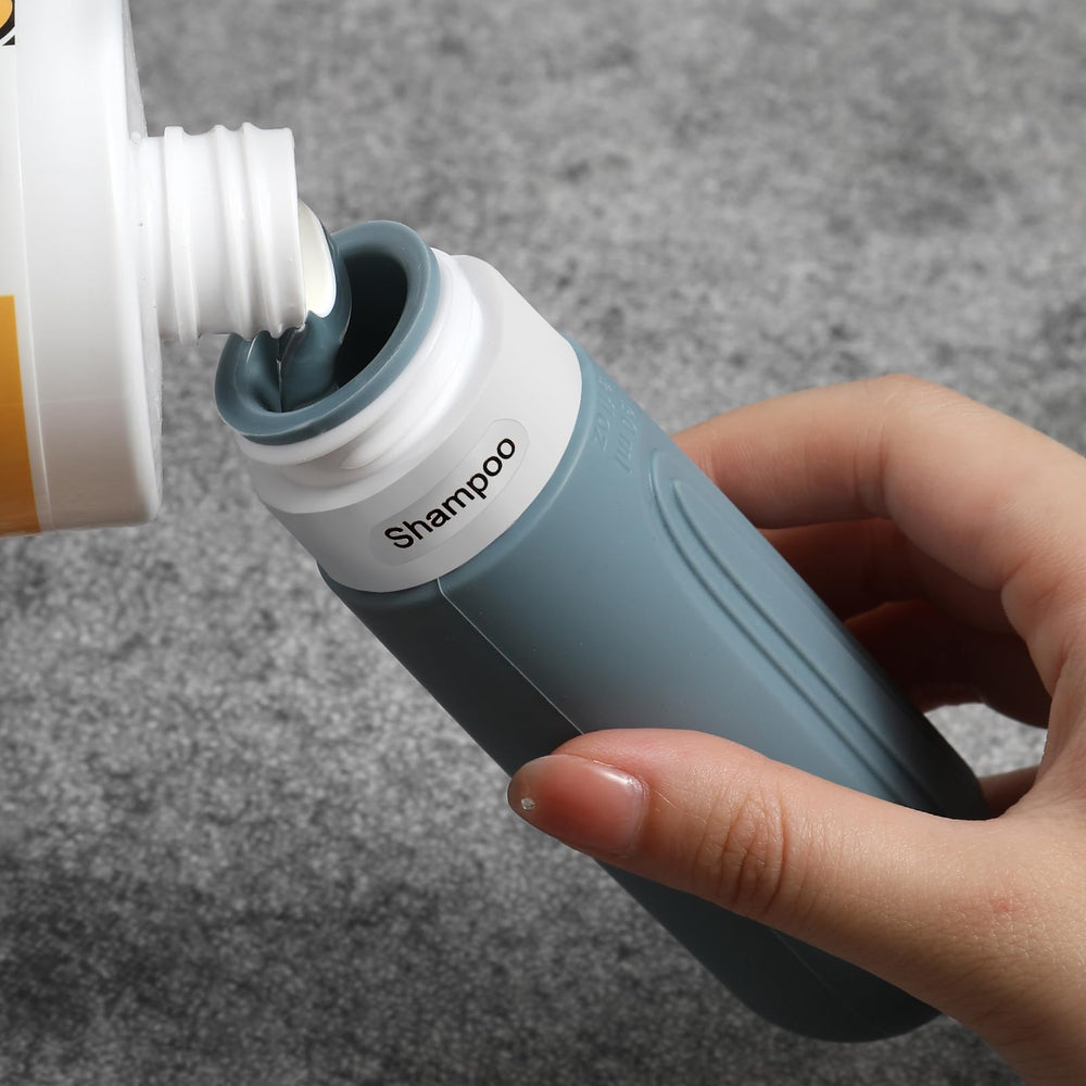 CHEODIN travel bottles with side grooves for labeling liquids.