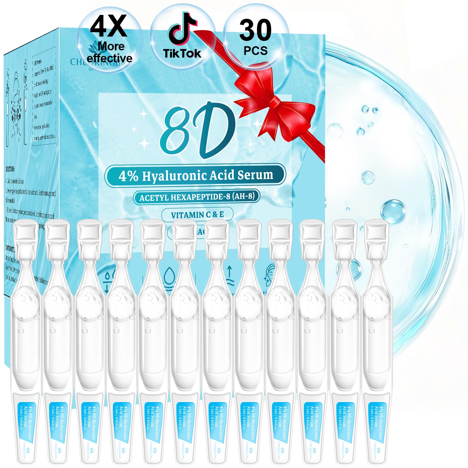 CHEOKINGBA 8D hyaluronic acid serum bottle delivering deep hydration for plump skin.