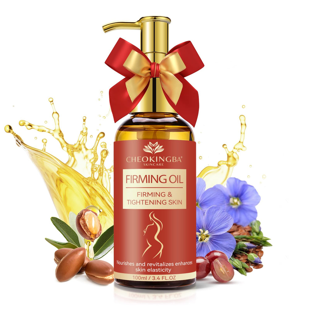 CHEOKINGBA Body Firming Oil bottle closeup showcasing premium hydration