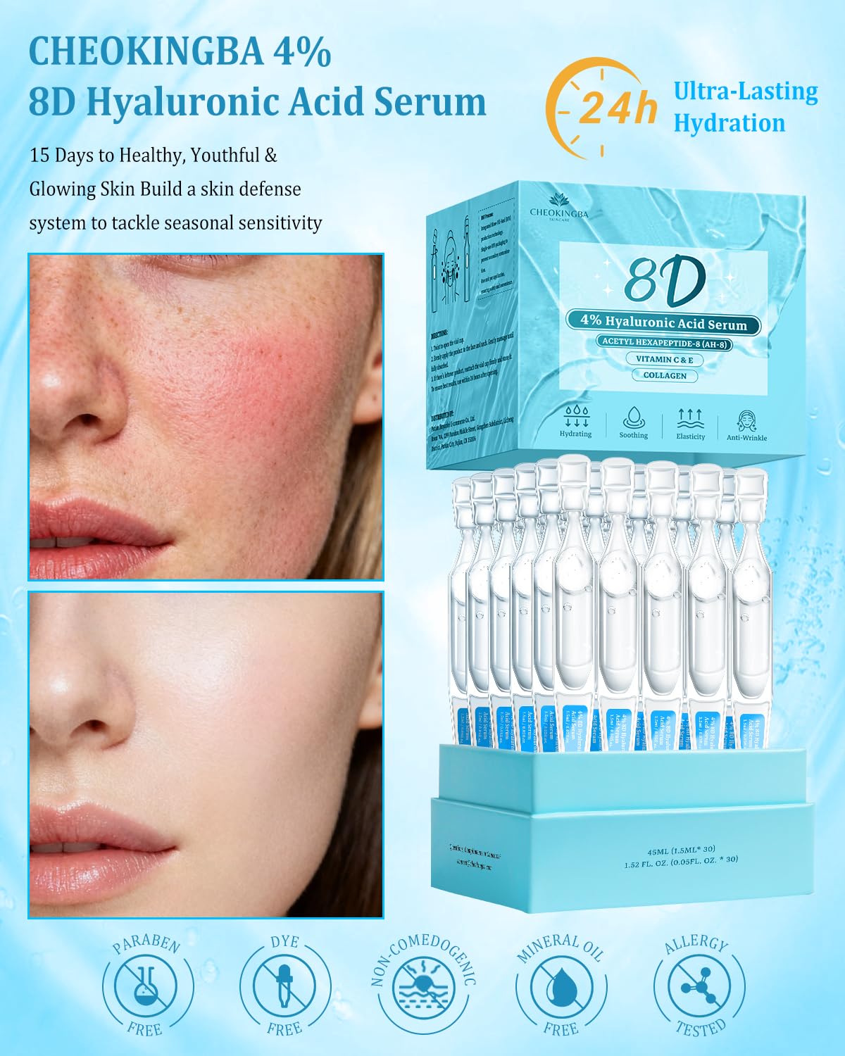 CHEOKINGBA niacinamide pore-refinement close-up shows even-toned potential.