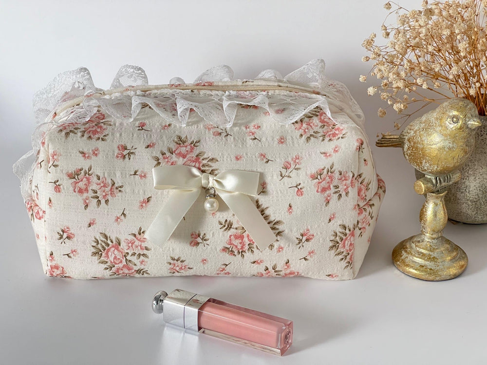 Cherry Ever After small cosmetic pouch perfect for purses, keeping essentials neat and accessible