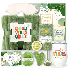 CHESACE plush blanket in green gift basket offers cozy relaxation.