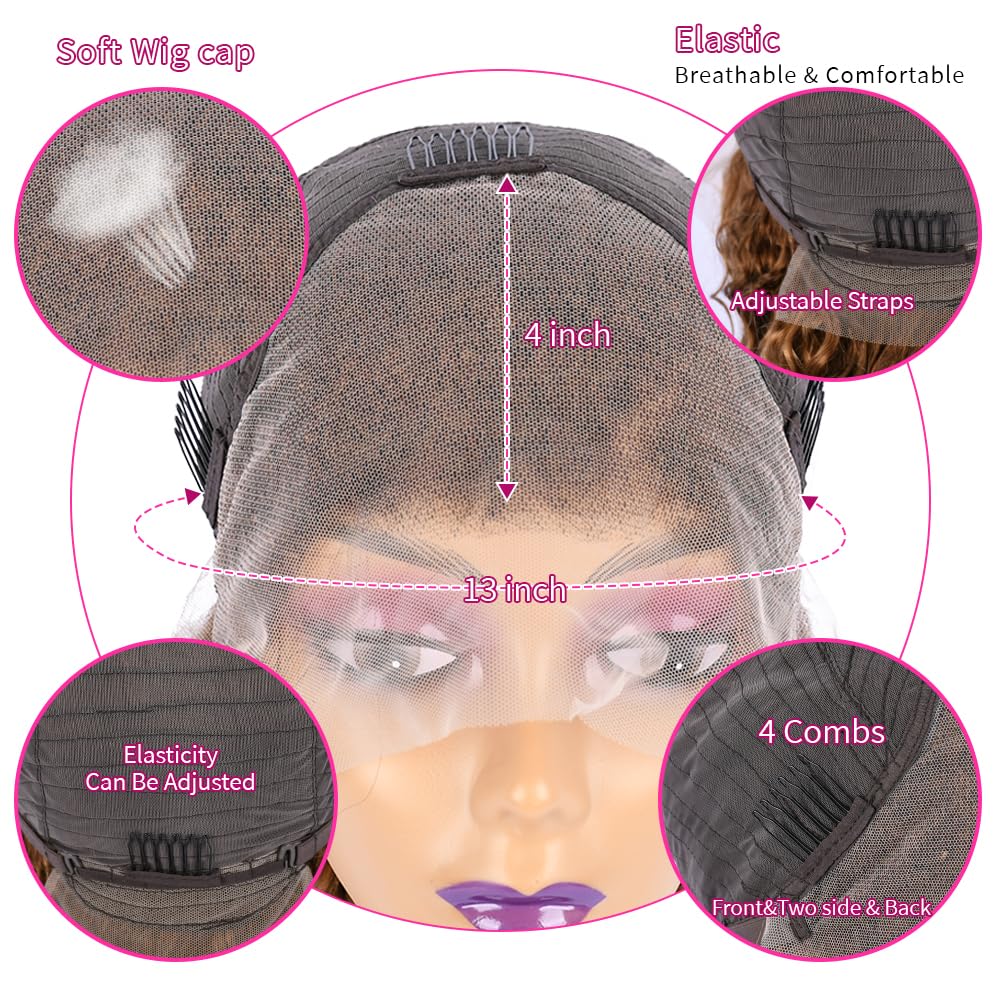 Chesma 13x4 lace front cap with elastic straps ensures secure, comfortable wear.