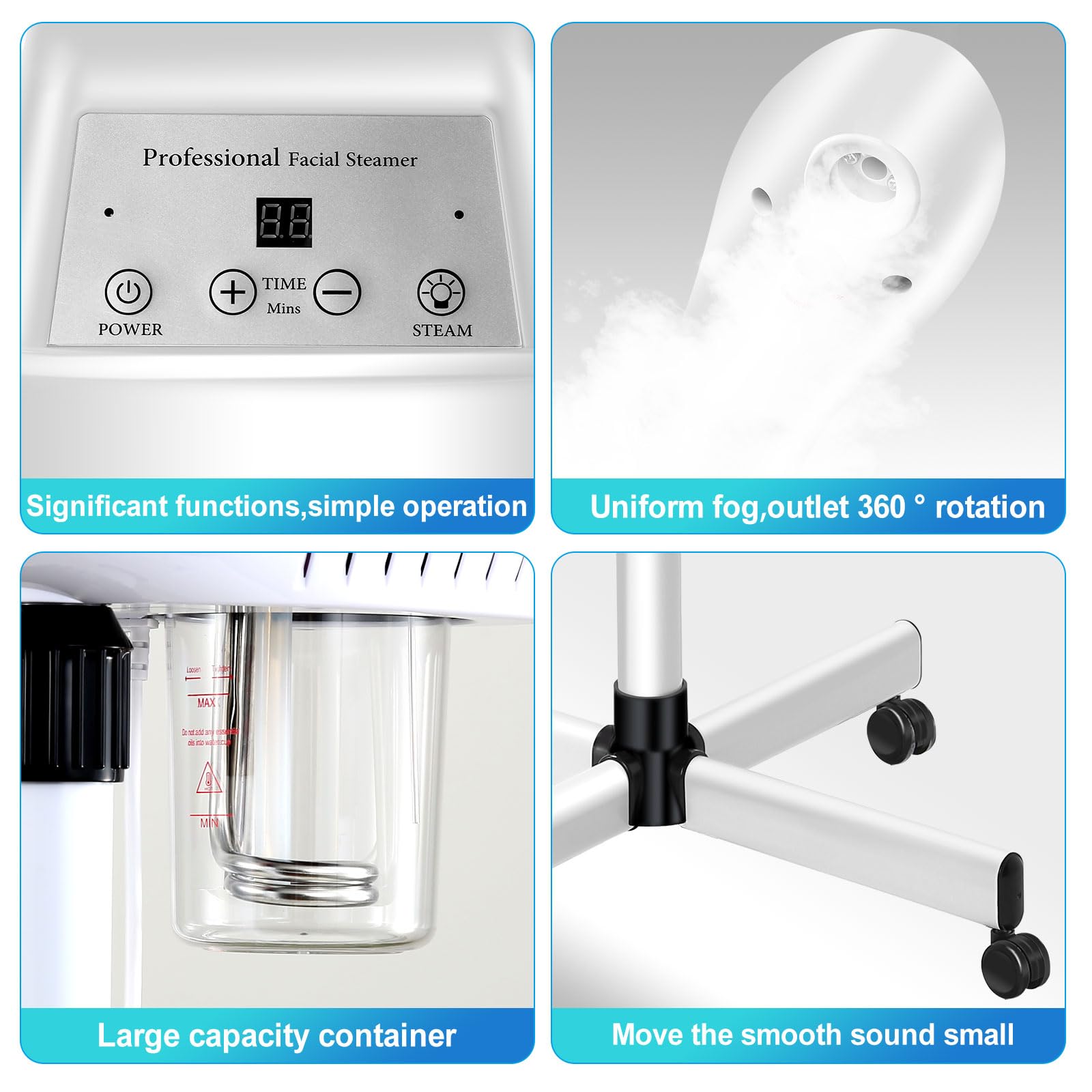 Chetunju steamer with 360-degree rotating nozzle for versatile facial sessions.