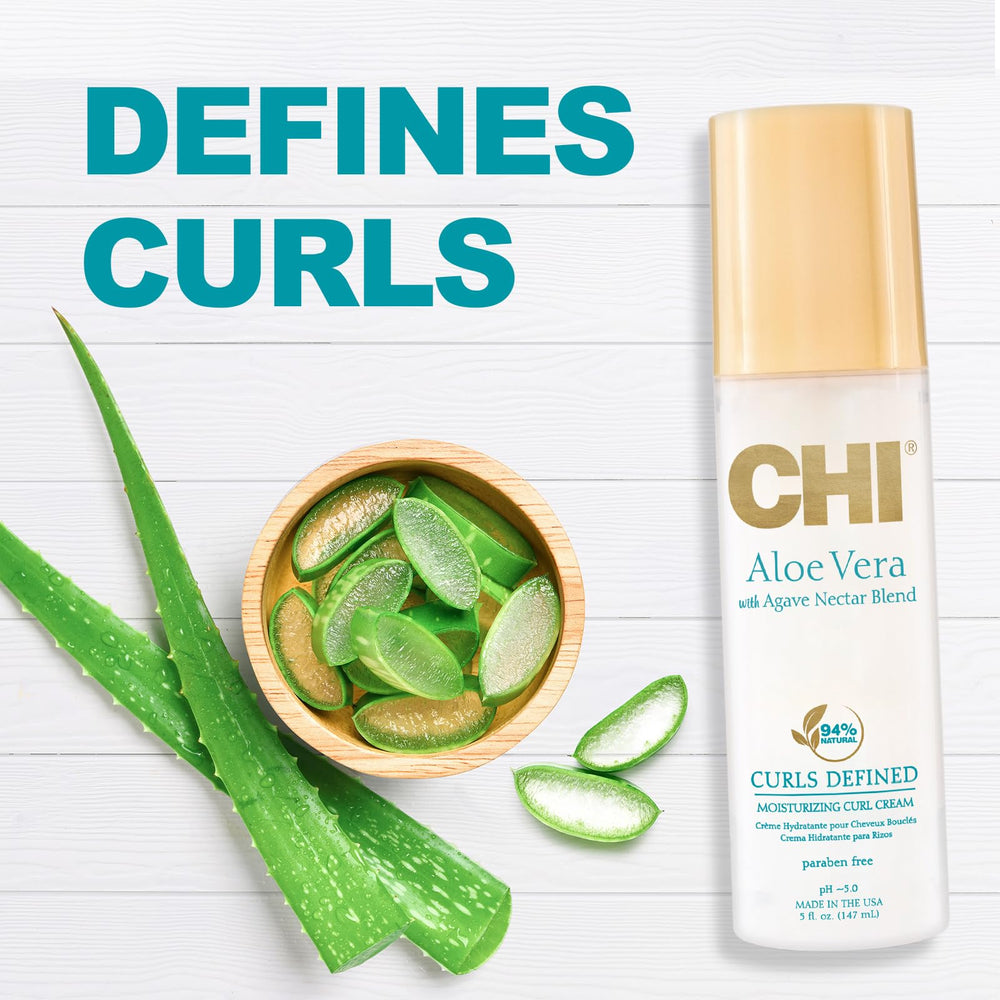 CHI Aloe Vera Moisturizing Curl Cream application scene on damp hair