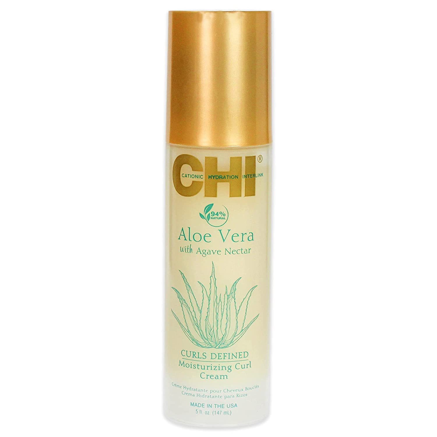 CHI Aloe Vera Moisturizing Curl Cream bottle closeup showing lightweight hydration for curls