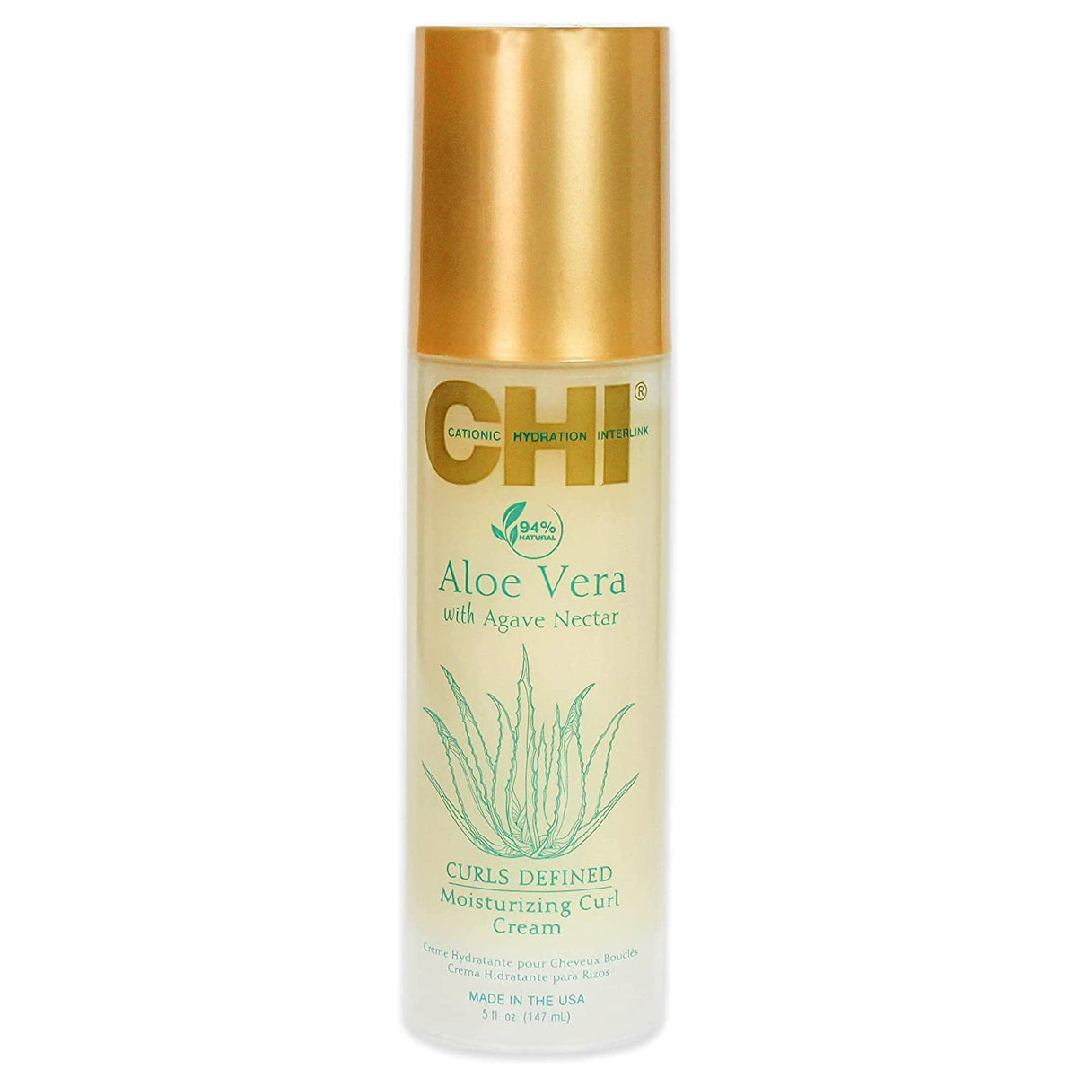 CHI Aloe Vera Moisturizing Curl Cream bottle closeup showing lightweight hydration for curls