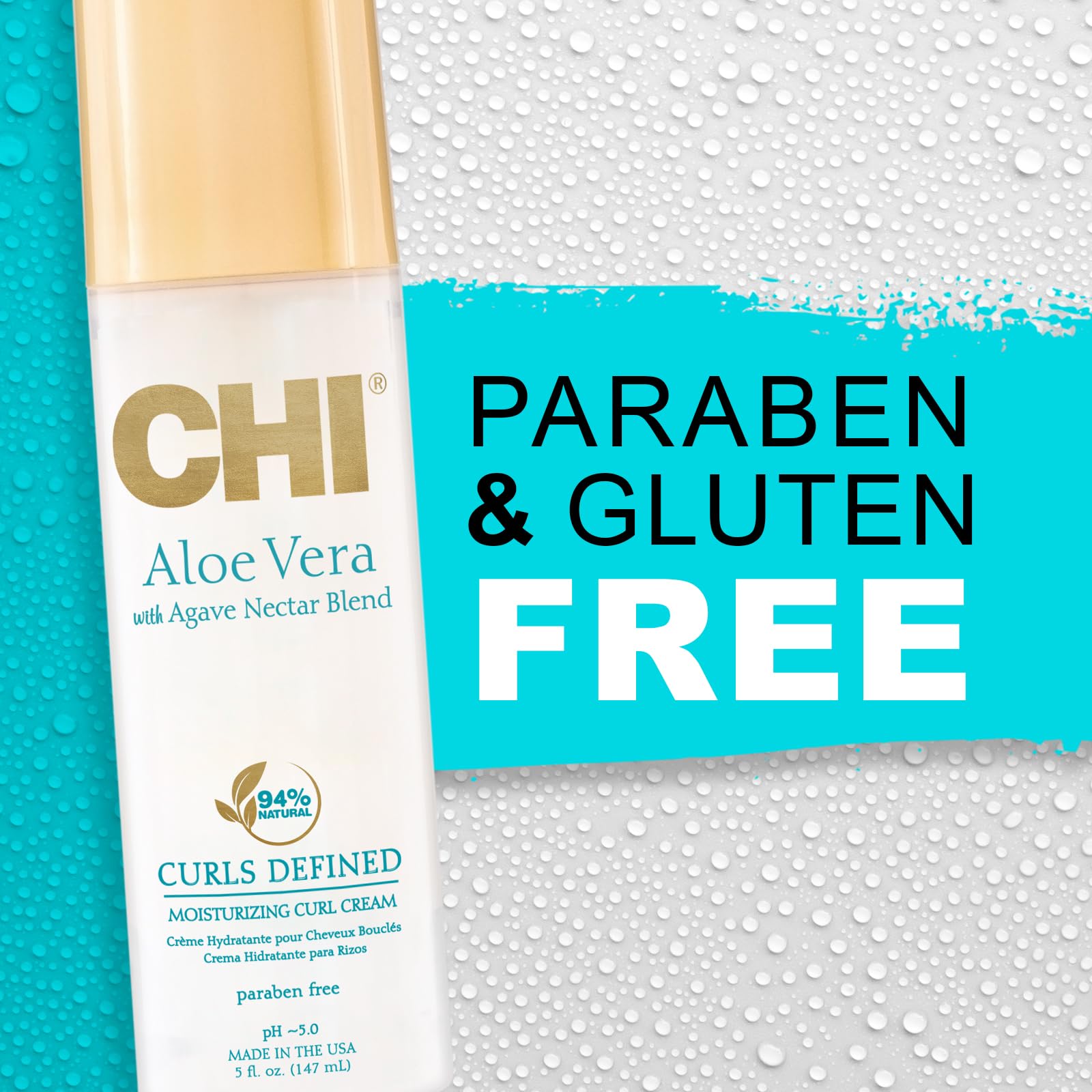 CHI Aloe Vera Moisturizing Curl Cream frizz control shot for sleek curls