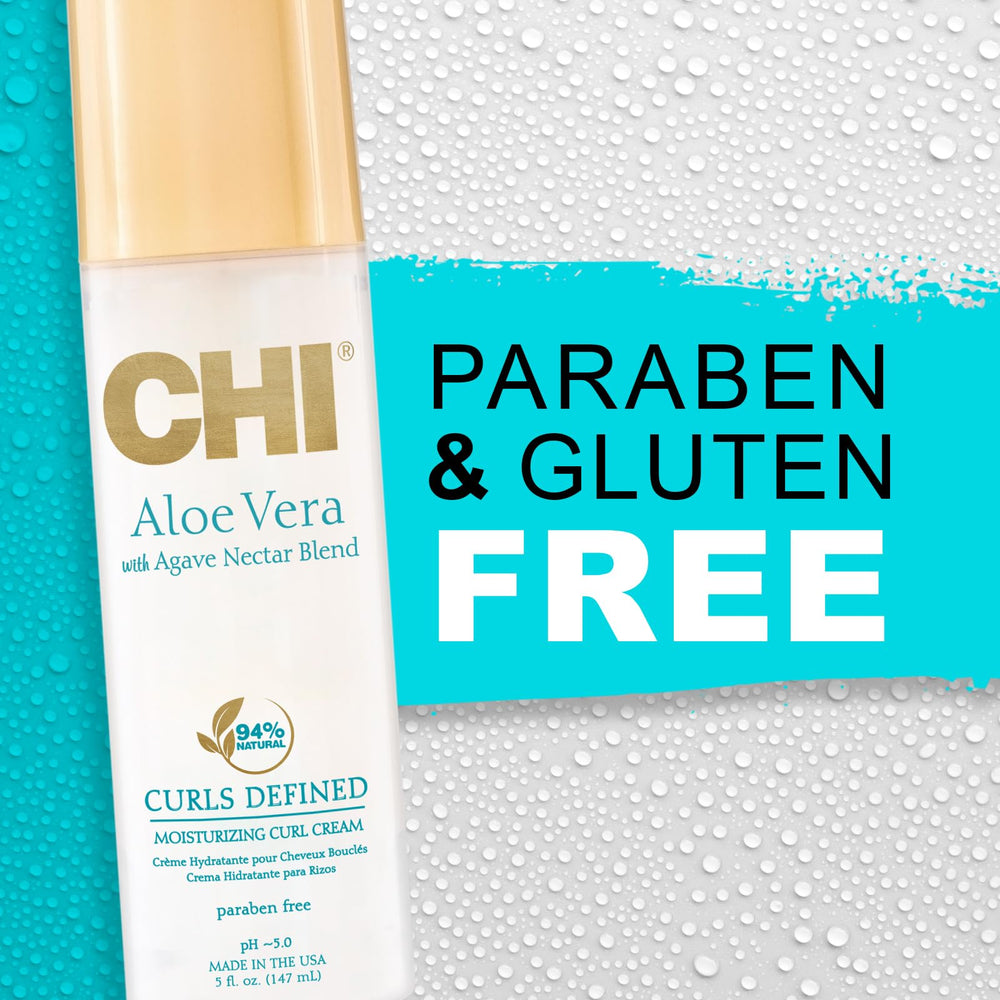CHI Aloe Vera Moisturizing Curl Cream frizz control shot for sleek curls