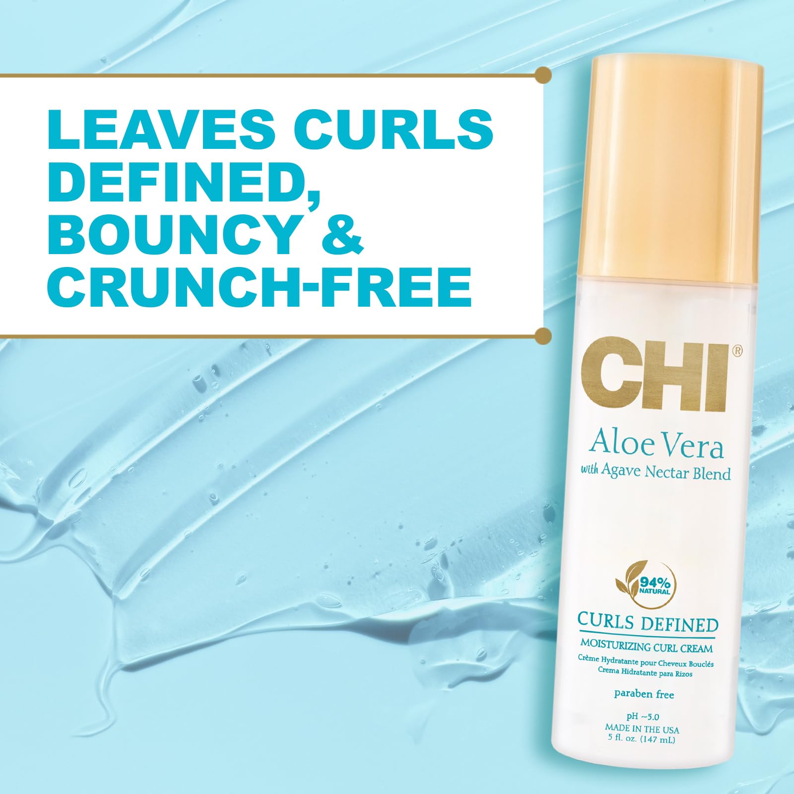 CHI Aloe Vera Moisturizing Curl Cream pump dispensing for easy styling