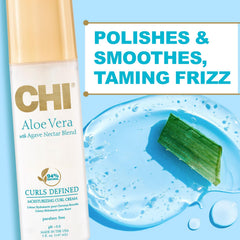 CHI Aloe Vera Moisturizing Curl Cream texture closeup highlights smooth definition