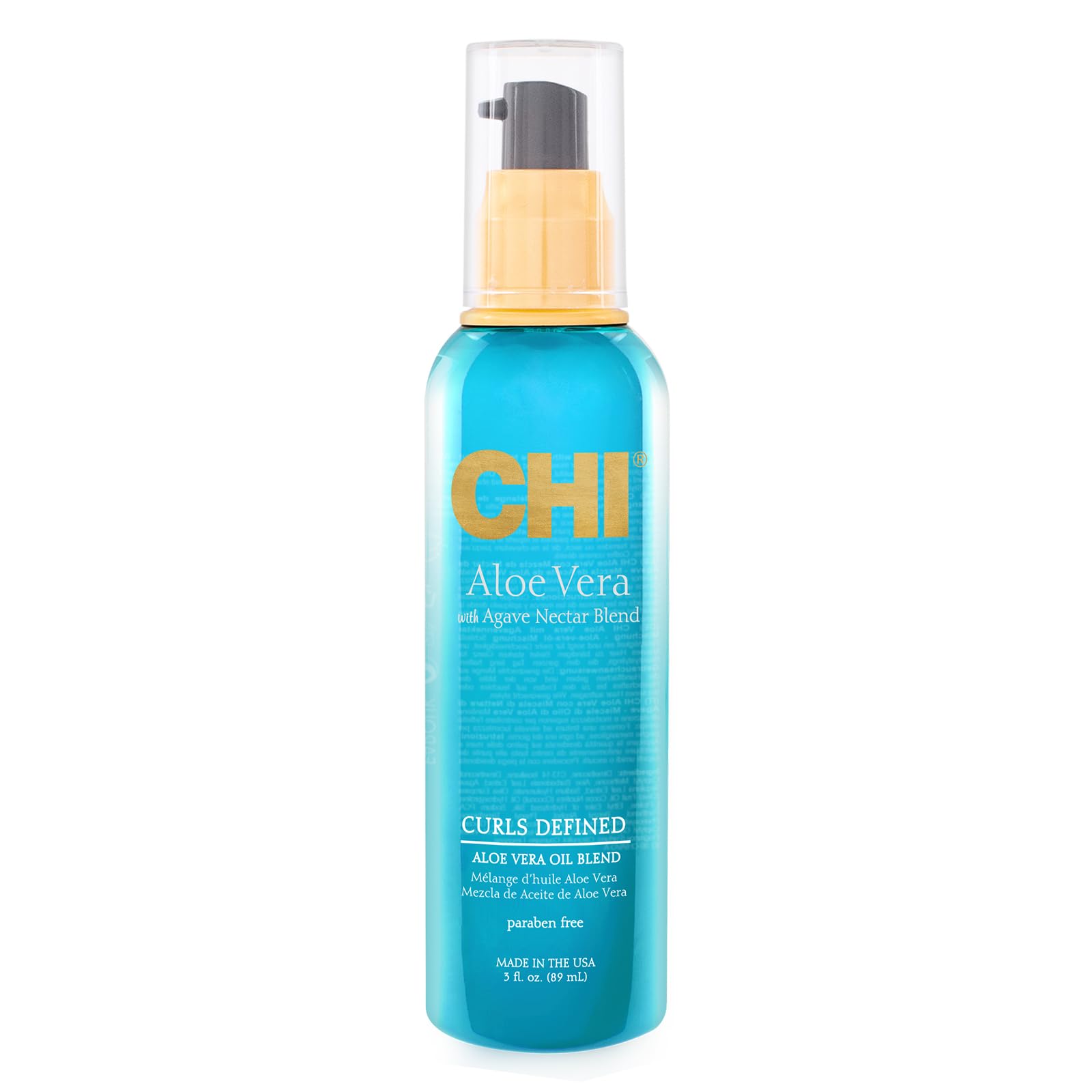CHI Aloe Vera Oil bottle with pump for easy application and shine.