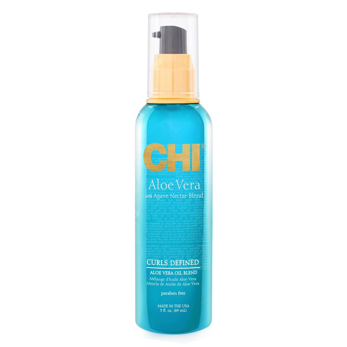 CHI Aloe Vera Oil bottle with pump for easy application and shine.