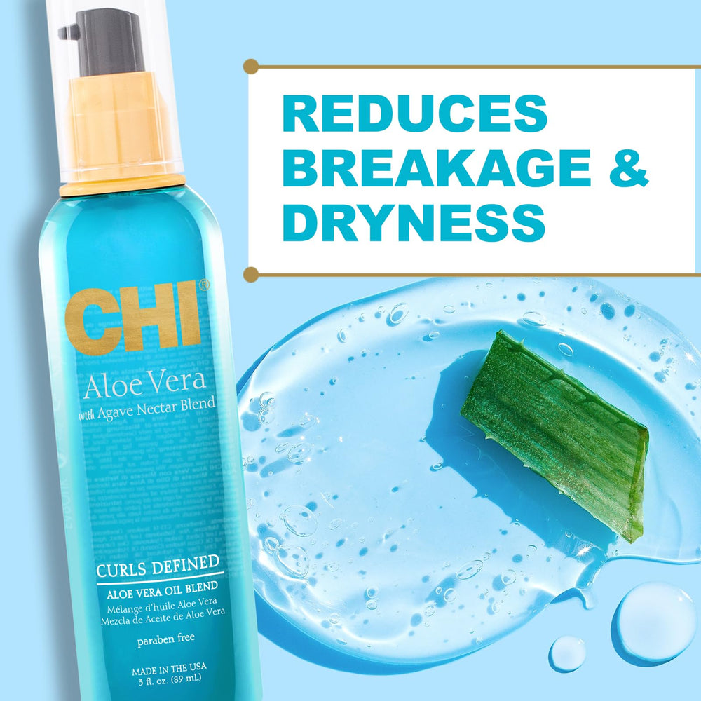 CHI Aloe Vera Oil smooths strands for a glossy, all-day finish.