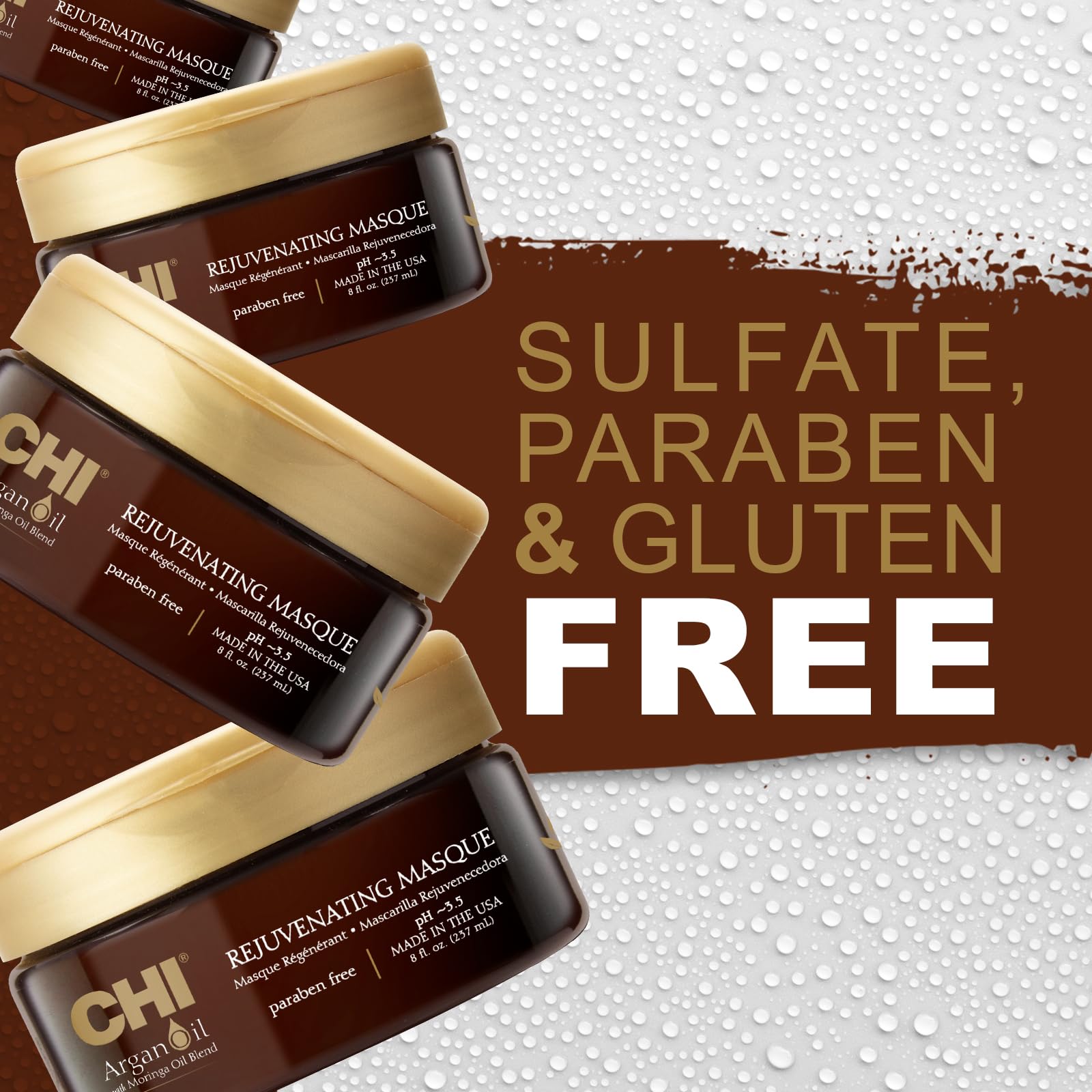 CHI Argan Oil Rejuvenating Masque on wet hair ready for rinse, promoting moisture