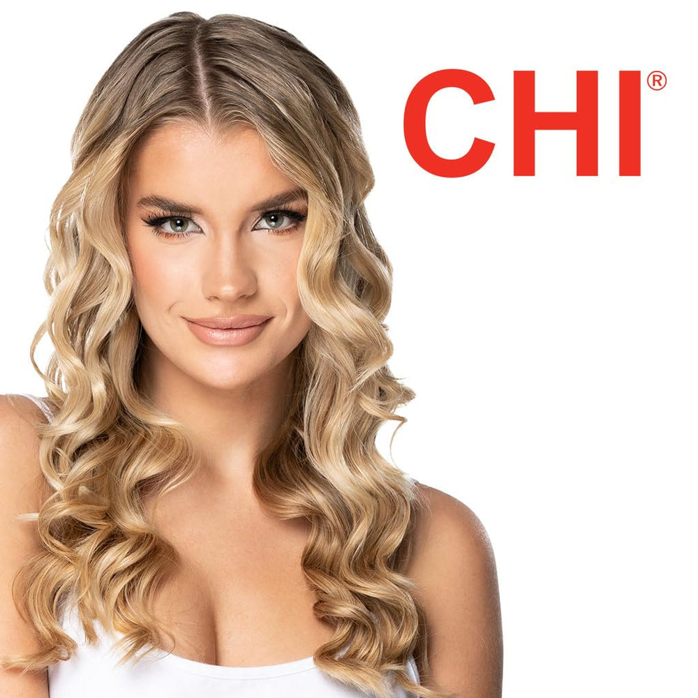CHI ceramic curling iron delivering glossy, salon-like shine to hair.