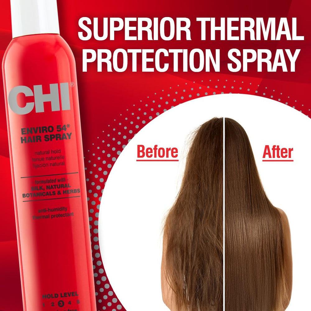 CHI Enviro 54 hairspray finish-hair shows natural finish and light texture that lasts.