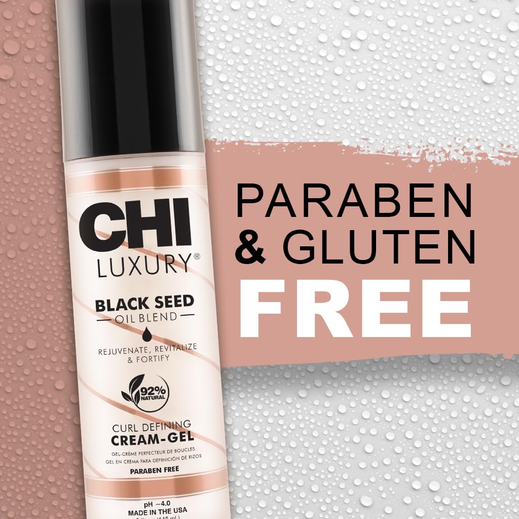 CHI Luxury Black Seed Oil Curl Defining Cream Gel helps control frizz for sleek curls.