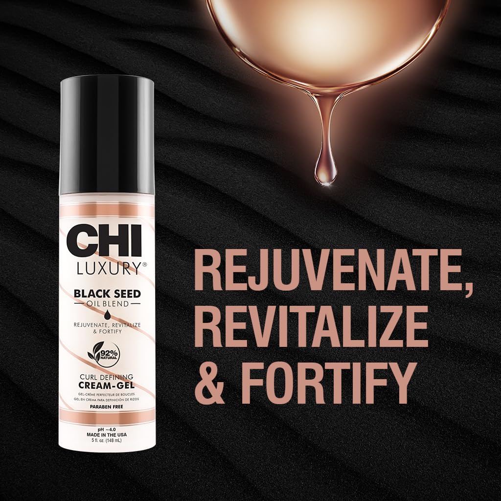 CHI Luxury Black Seed Oil Curl Defining Cream Gel adds radiant shine after styling.