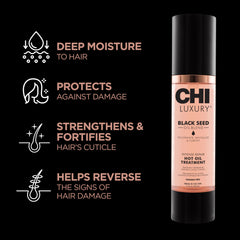CHI Luxury Black Seed Oil application scene highlights rejuvenation through hot oil treatment