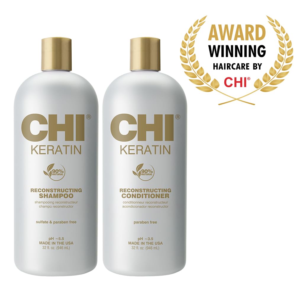 CHI Moisturize It Duo in bathroom setting suggests a routine for moisture and strength.