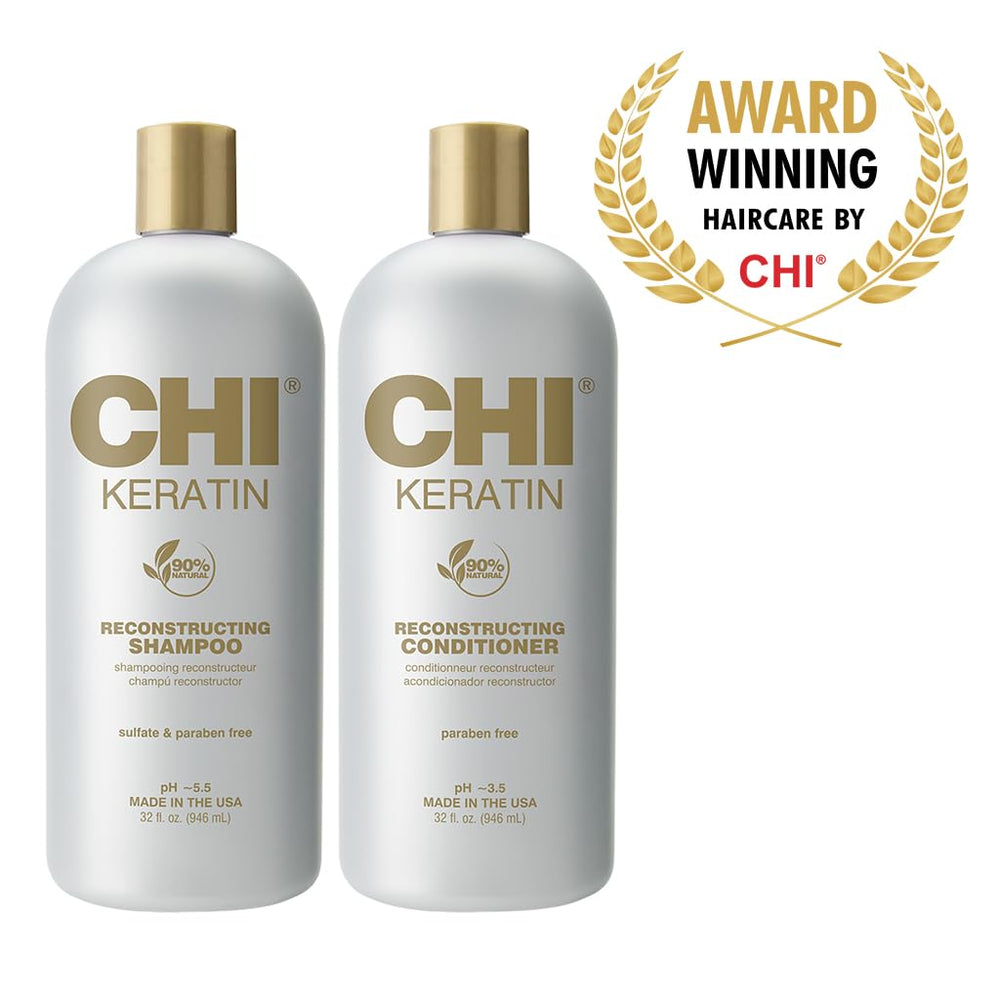 CHI Moisturize It Duo in bathroom setting suggests a routine for moisture and strength.