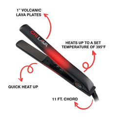 CHI Original Lava Ceramic Flat Iron close-up shows a 1-inch plate for precise styling.
