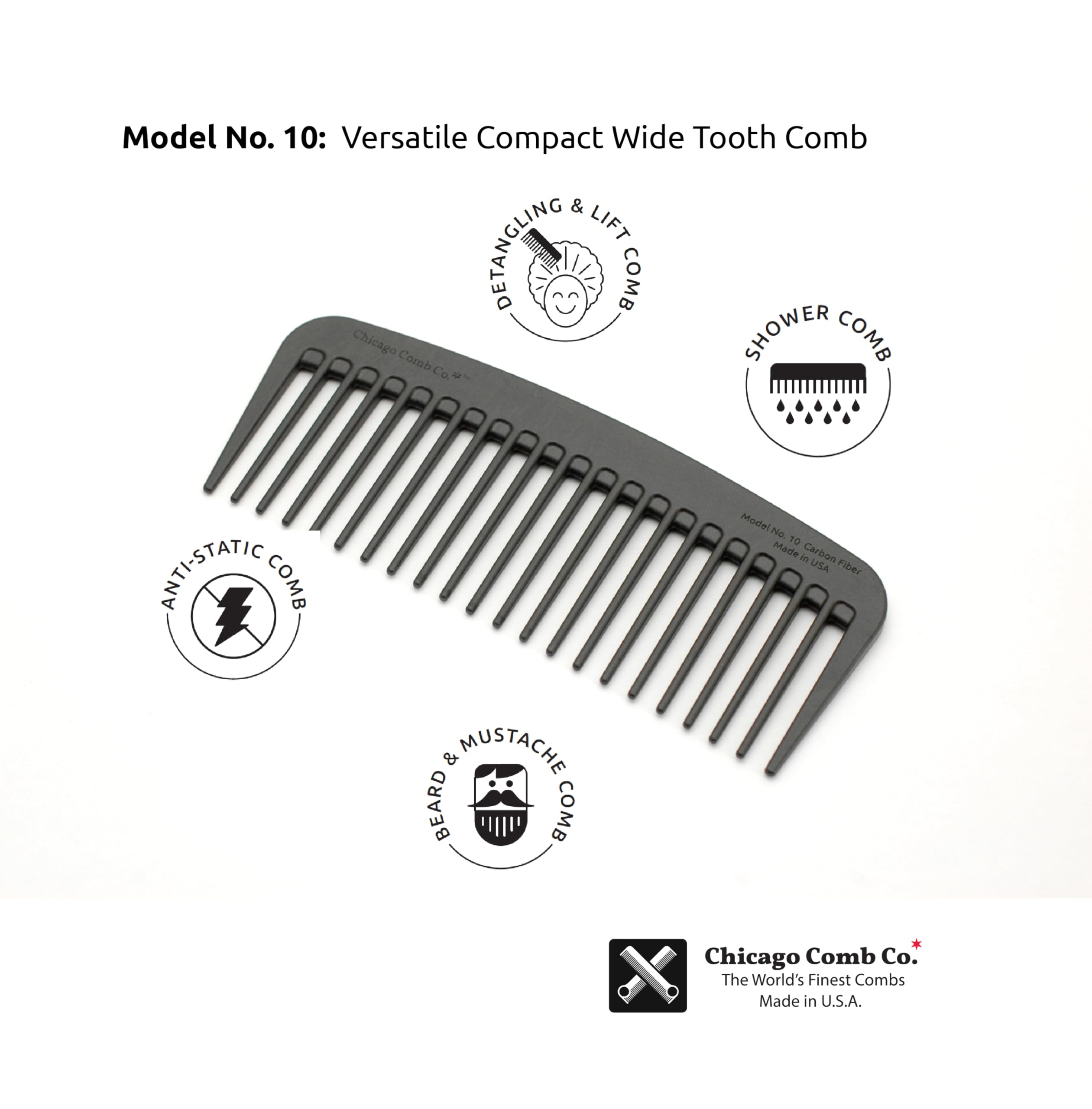 Chicago Comb Model 10 for beard care with wide teeth.