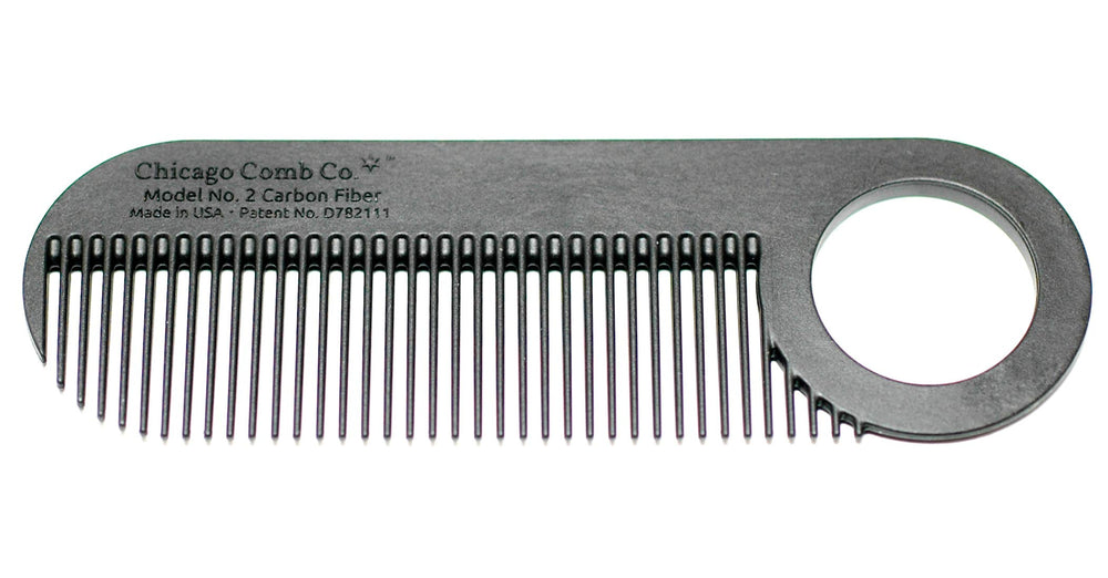 Chicago Comb Model 2 carbon fiber close-up showing ultra-smooth finish for thinning hair