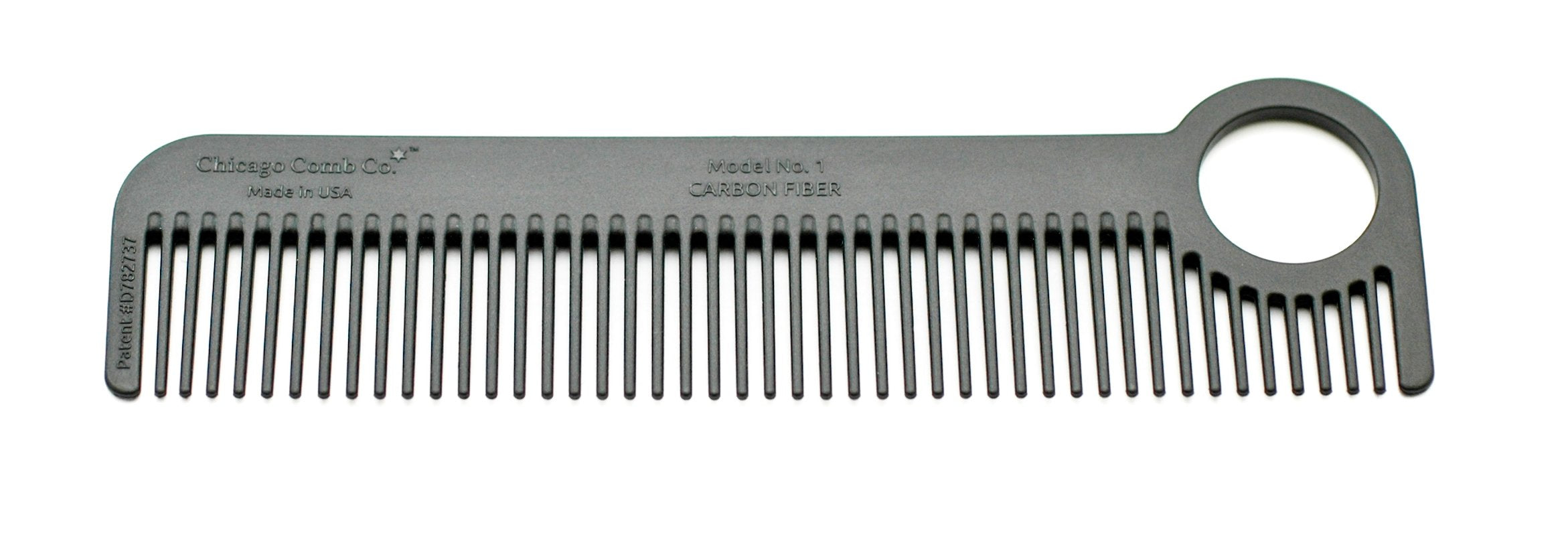 Chicago Comb Model 1 Carbon Fiber loop-end design for easy hold during grooming.