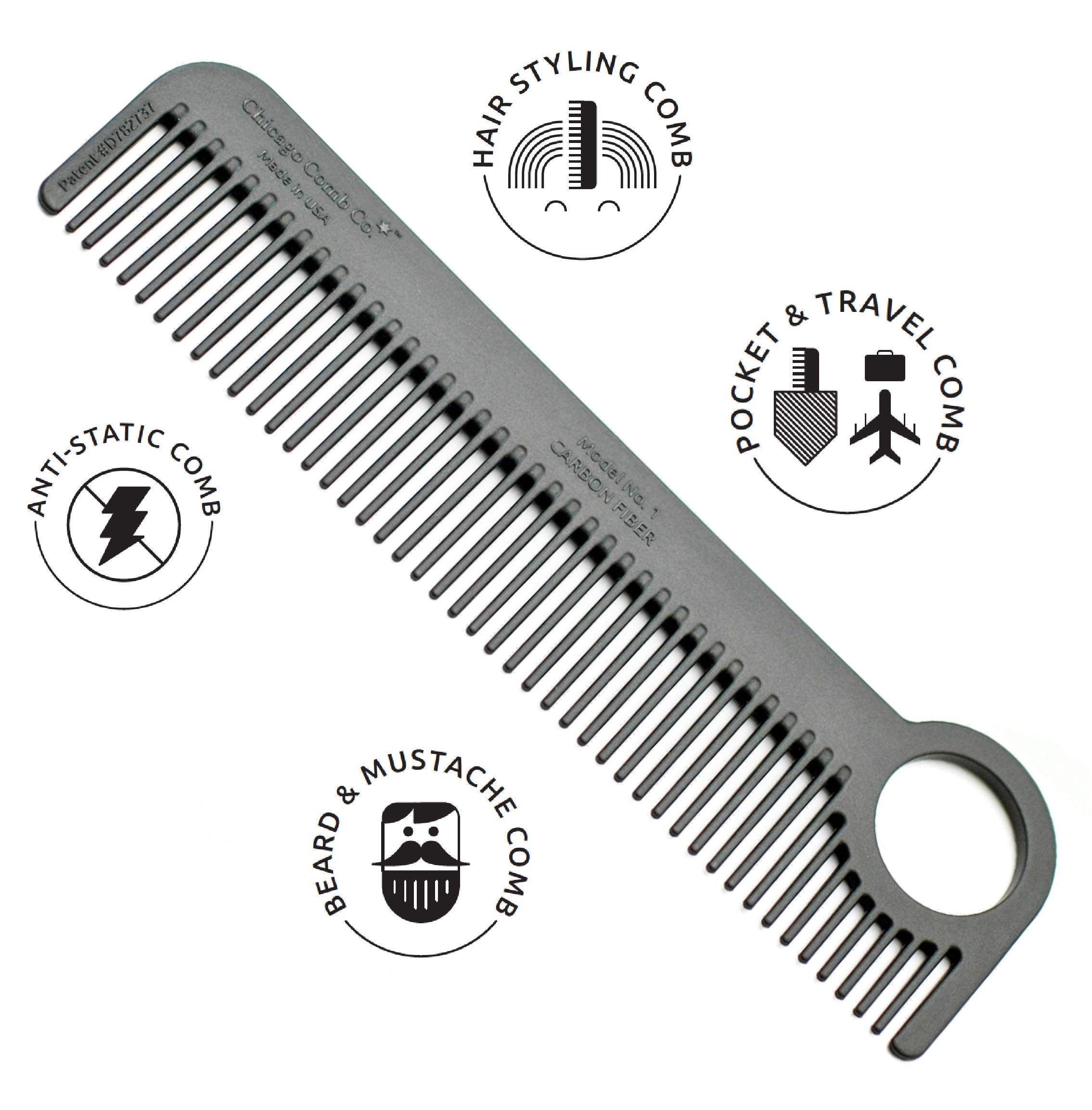 Chicago Comb Model 1 proudly USA-made with durable carbon fiber construction.