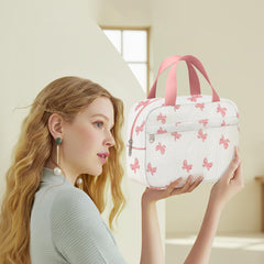 Chicarries bow pink corduroy makeup bag zipper-top shows secure storage for on-the-go touch-ups