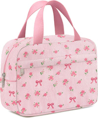 Chicarries small makeup bag with corduroy flower bow design for purse-ready organization