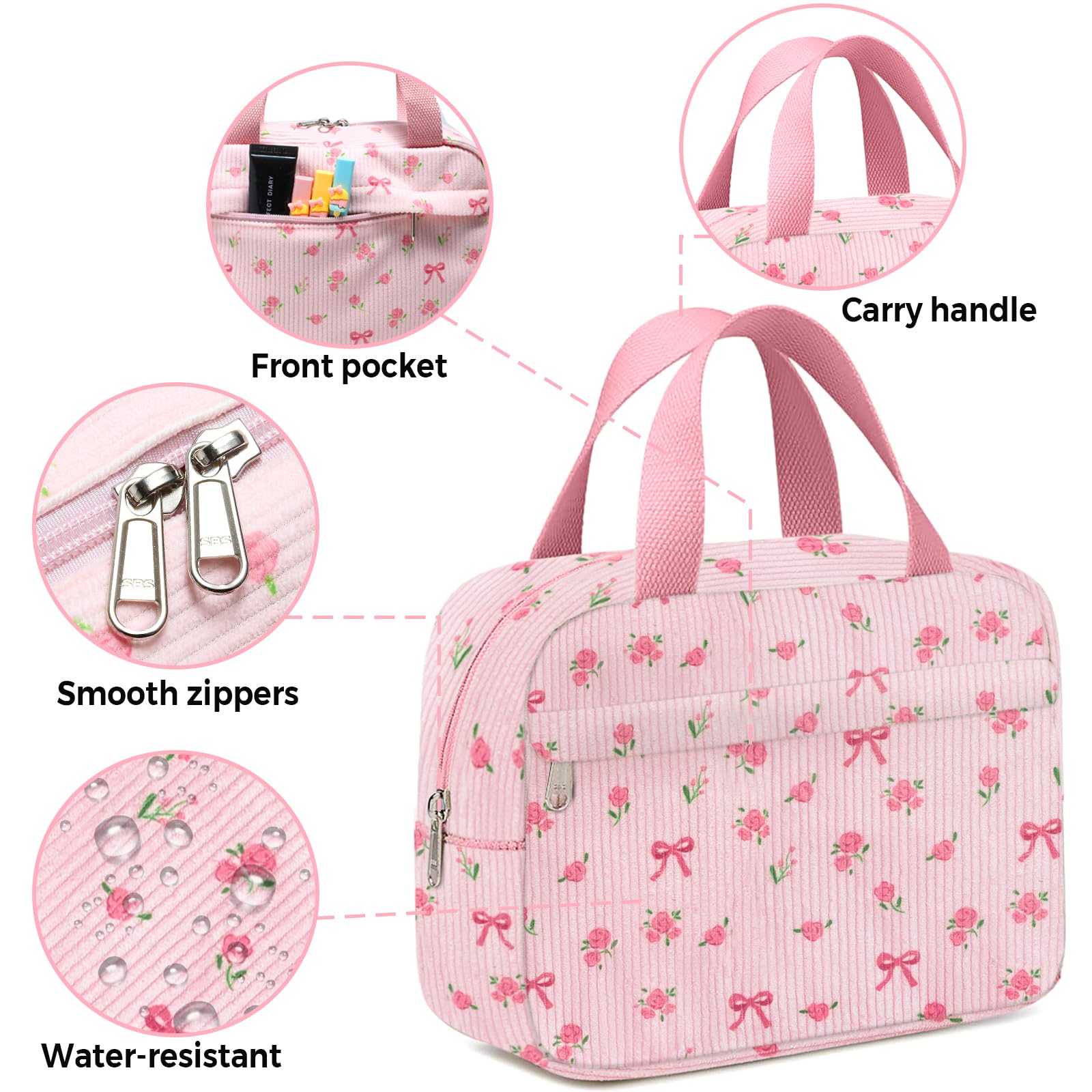 Chicarries travel-friendly makeup bag with sturdy zipper and handle keeps essentials secure