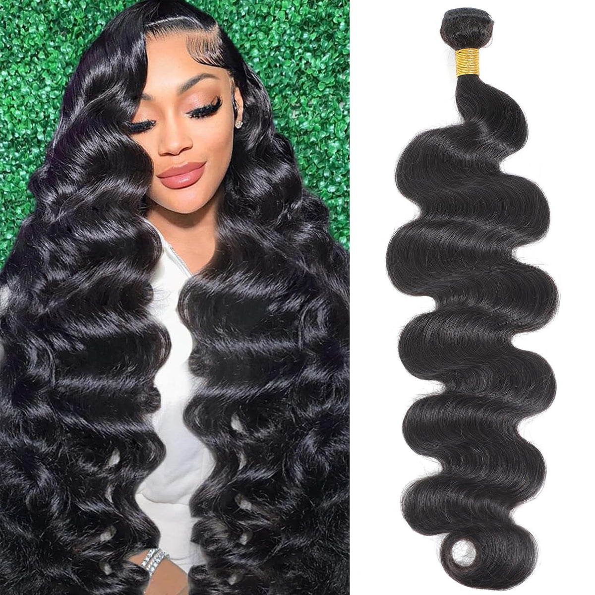 Chikamlty brazilian body wave 28-inch bundle; versatile long-length hairstyle option.
