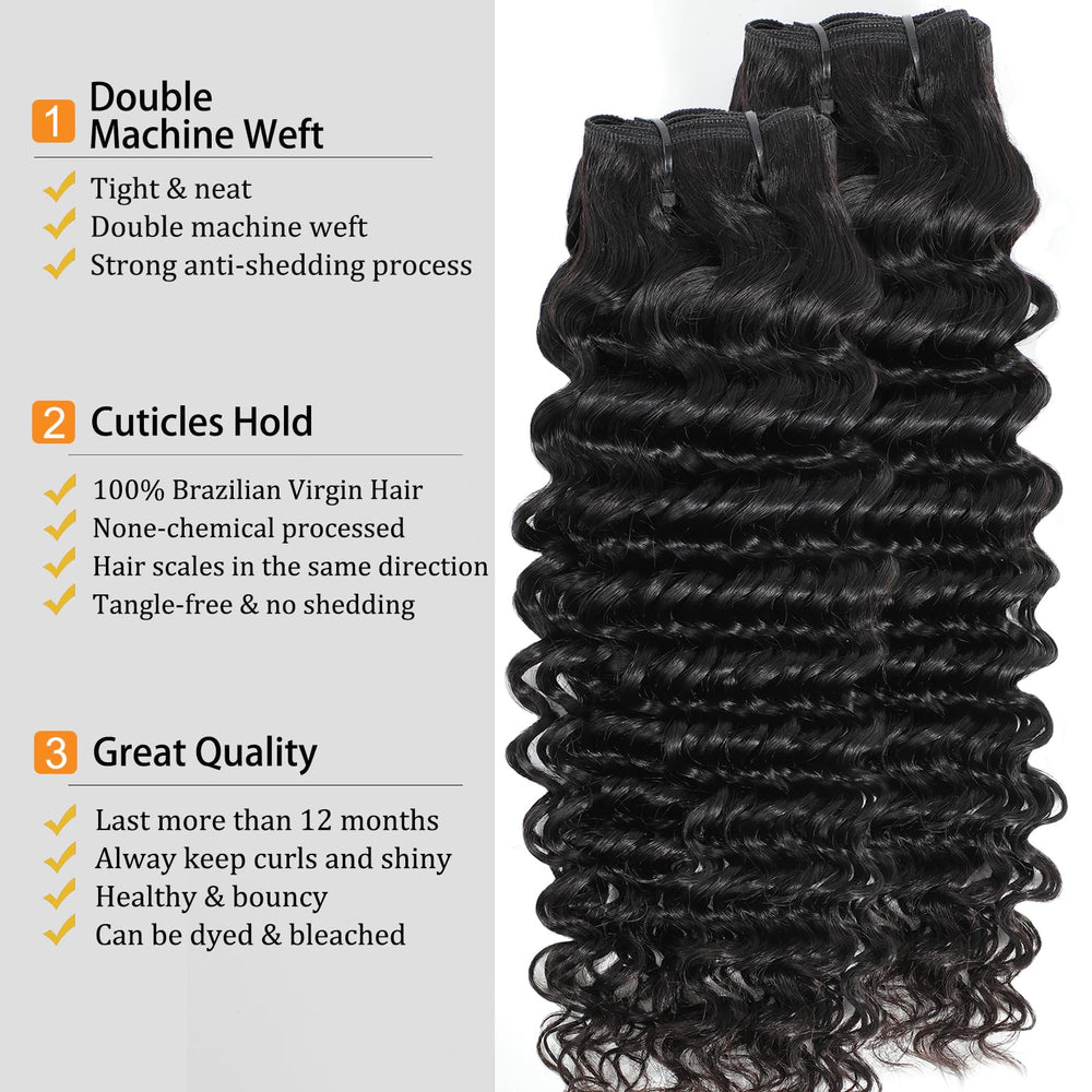 Chikamlty Deep Wave Bundles 18 inch natural black add length and volume