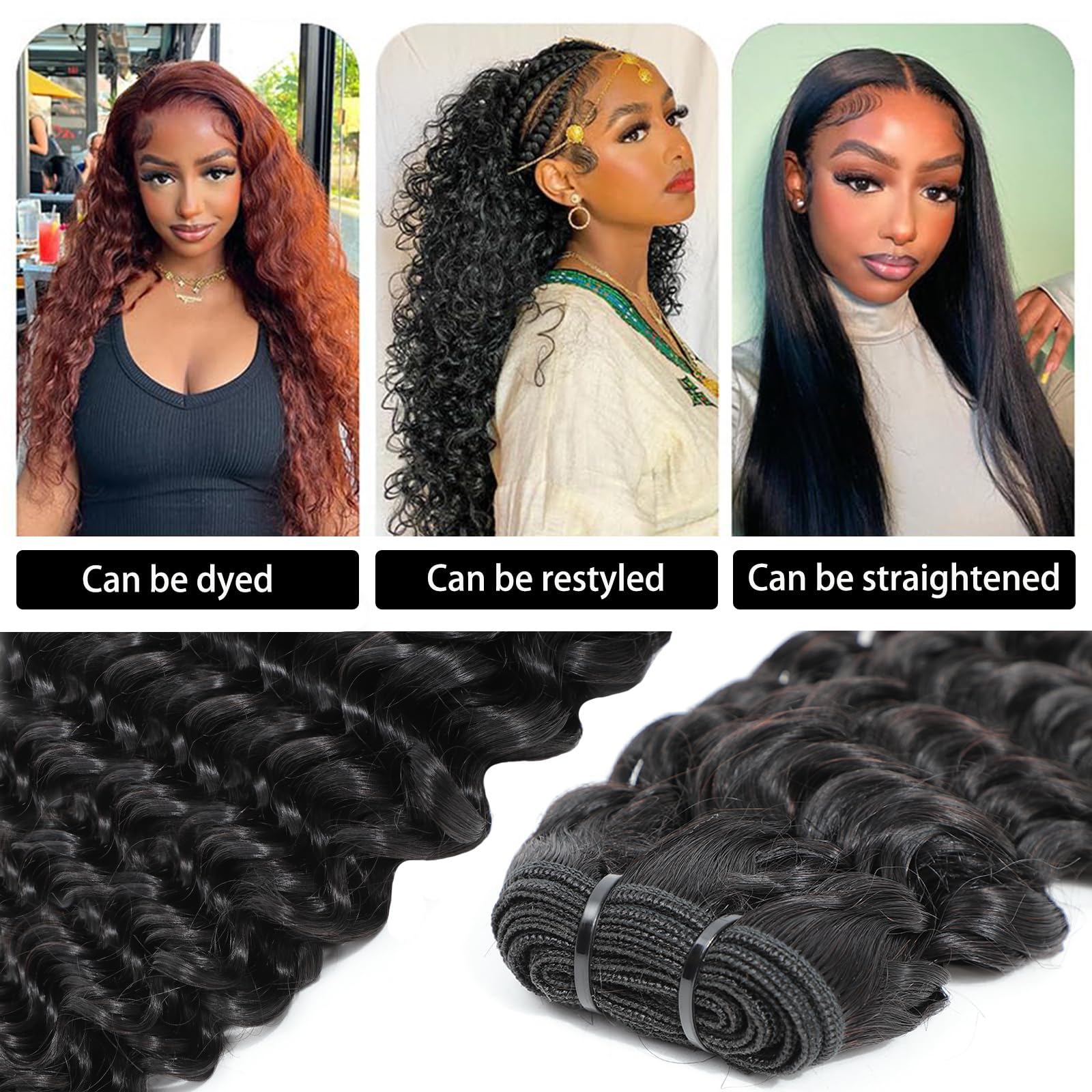 Chikamlty Deep Wave Bundles weft ends closeup highlights durability