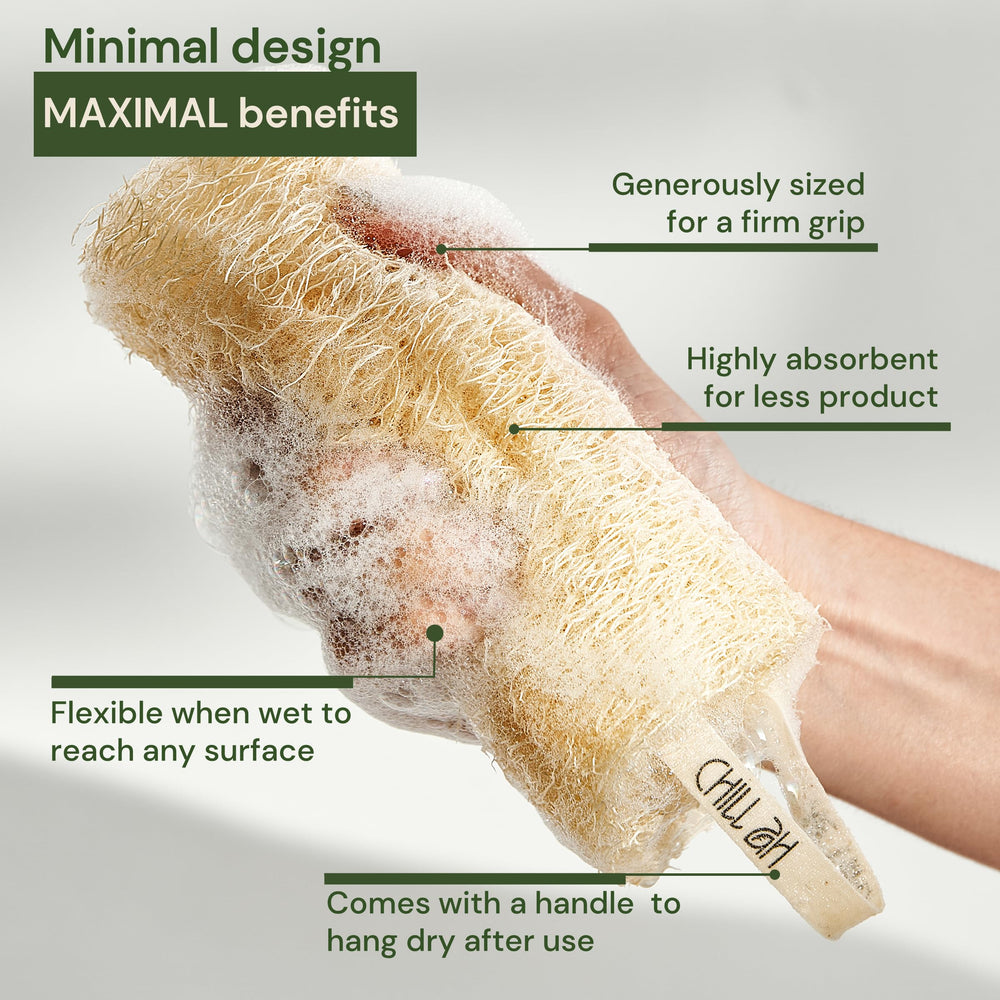 Chill Ah loofah sponge set dye-free material close-up.