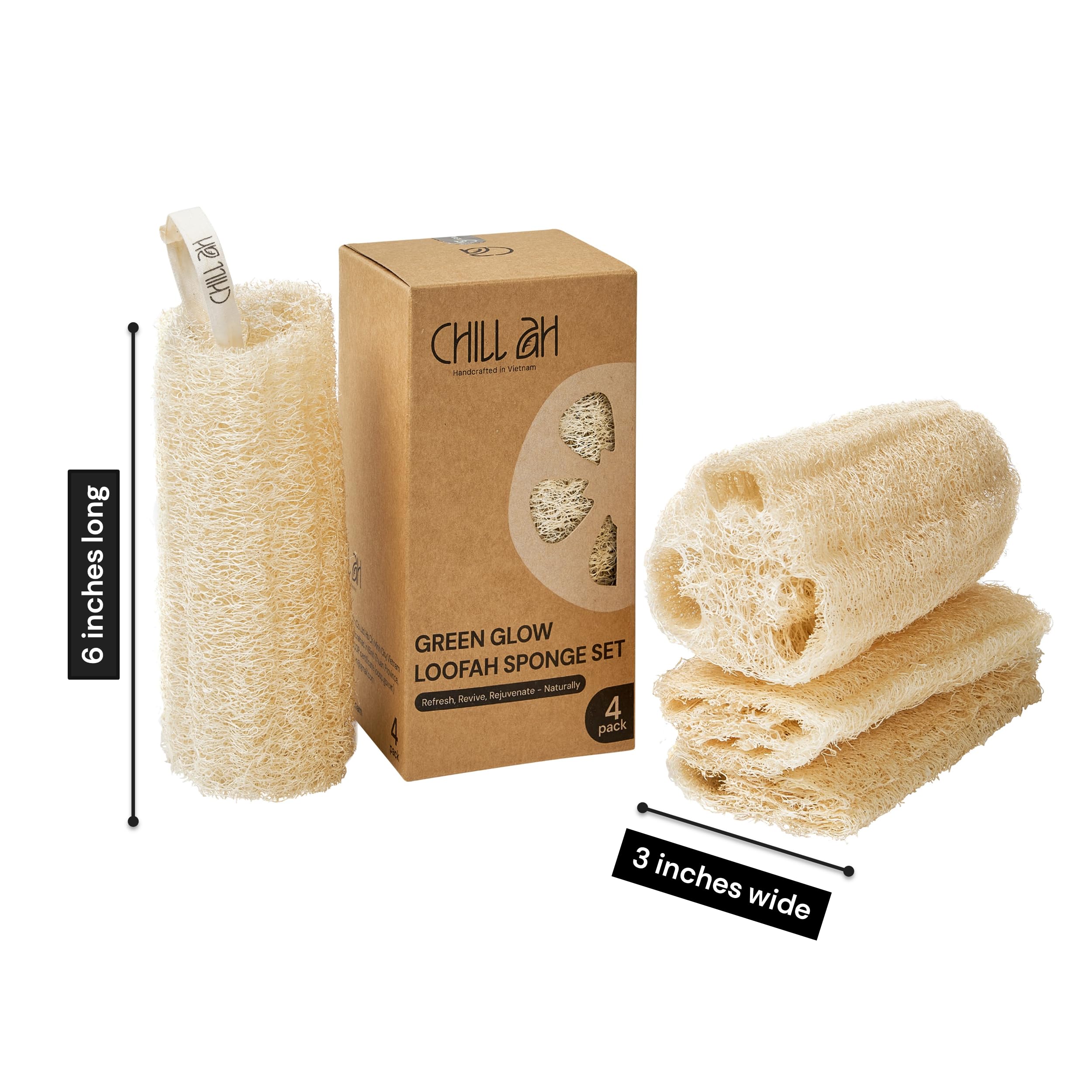 Chill Ah loofah sponge set sustainable material for daily cleansing.