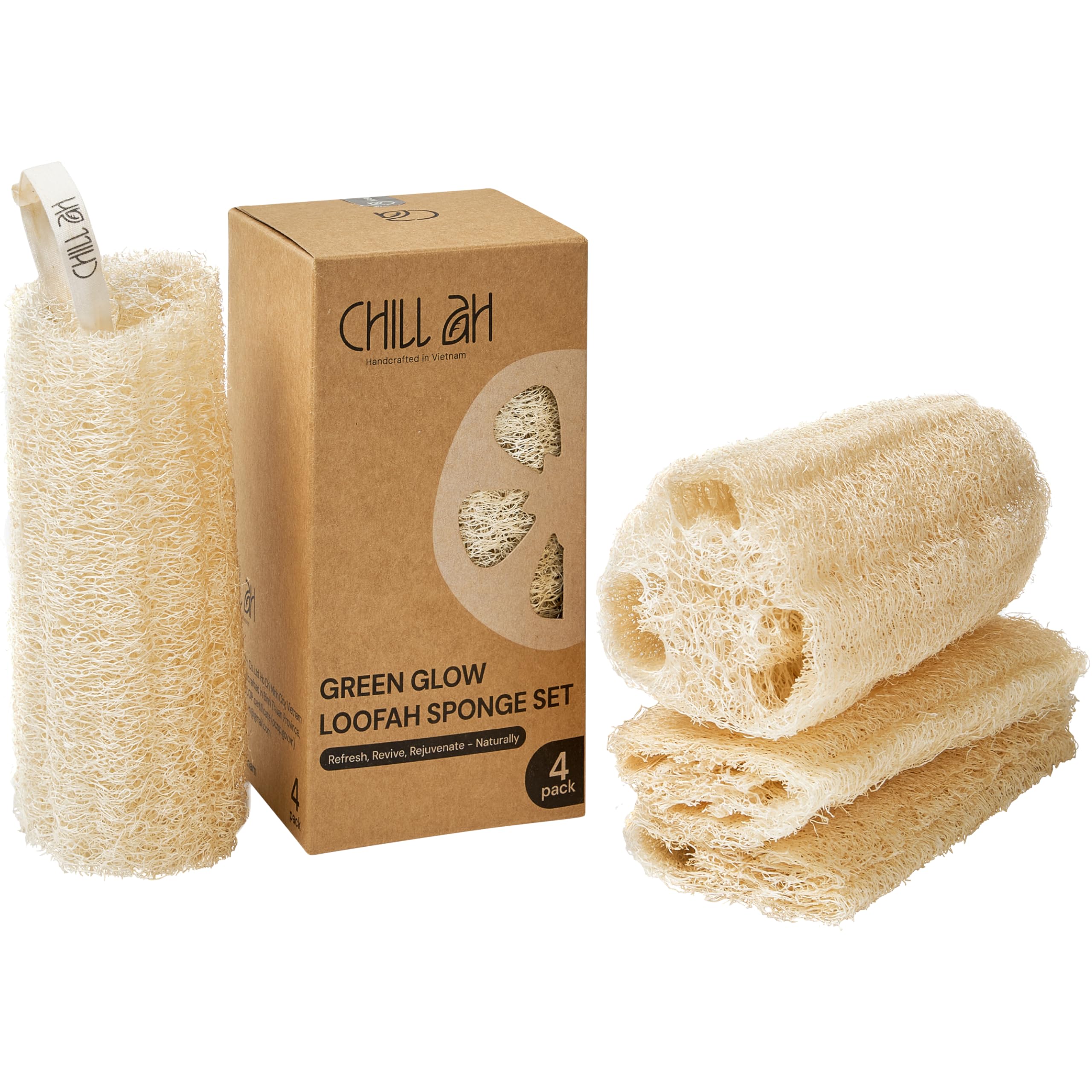 Chill Ah loofah sponge set full packaging view highlighting eco-friendly gift idea.